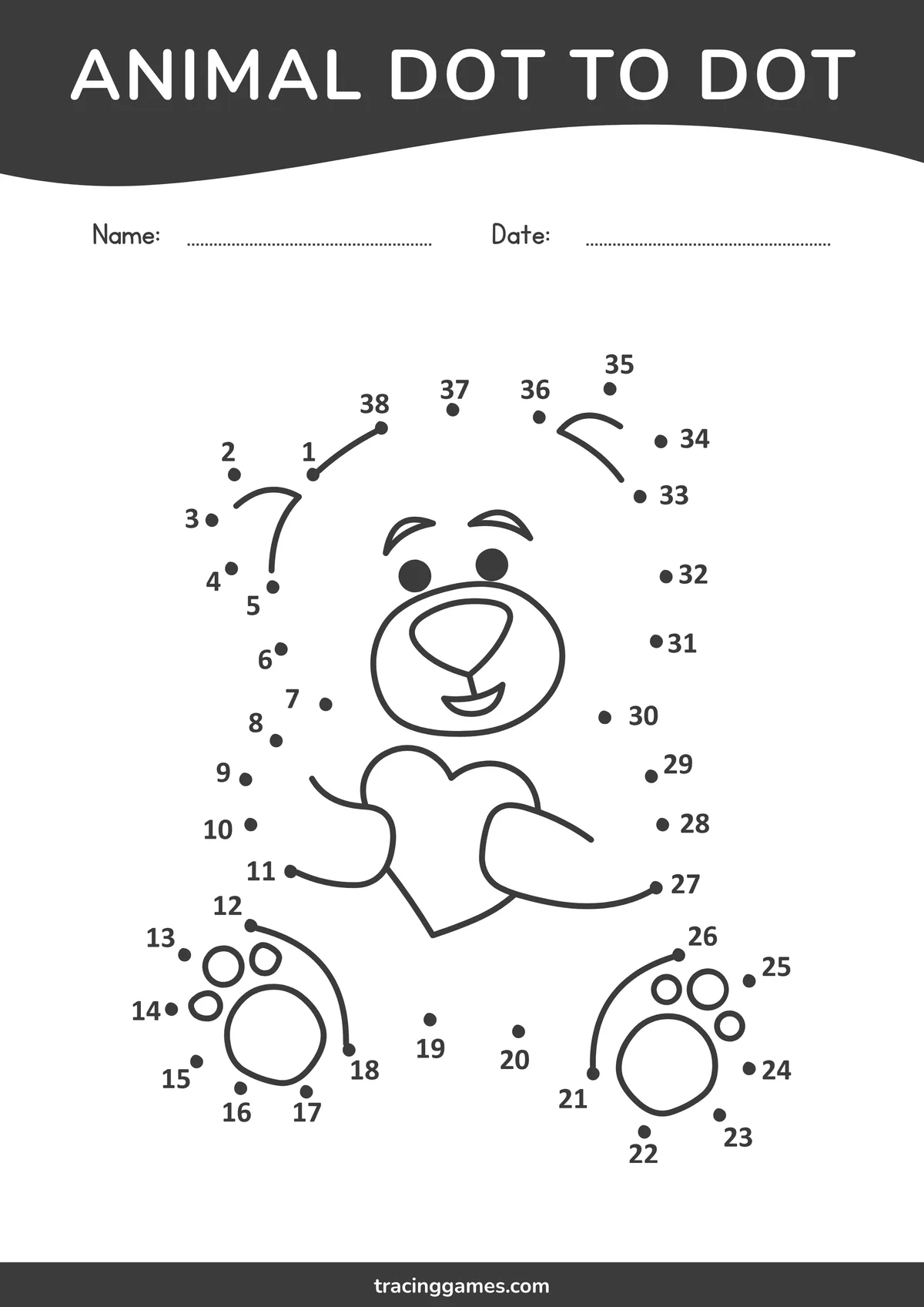 Bear Dot to Dot Worksheet