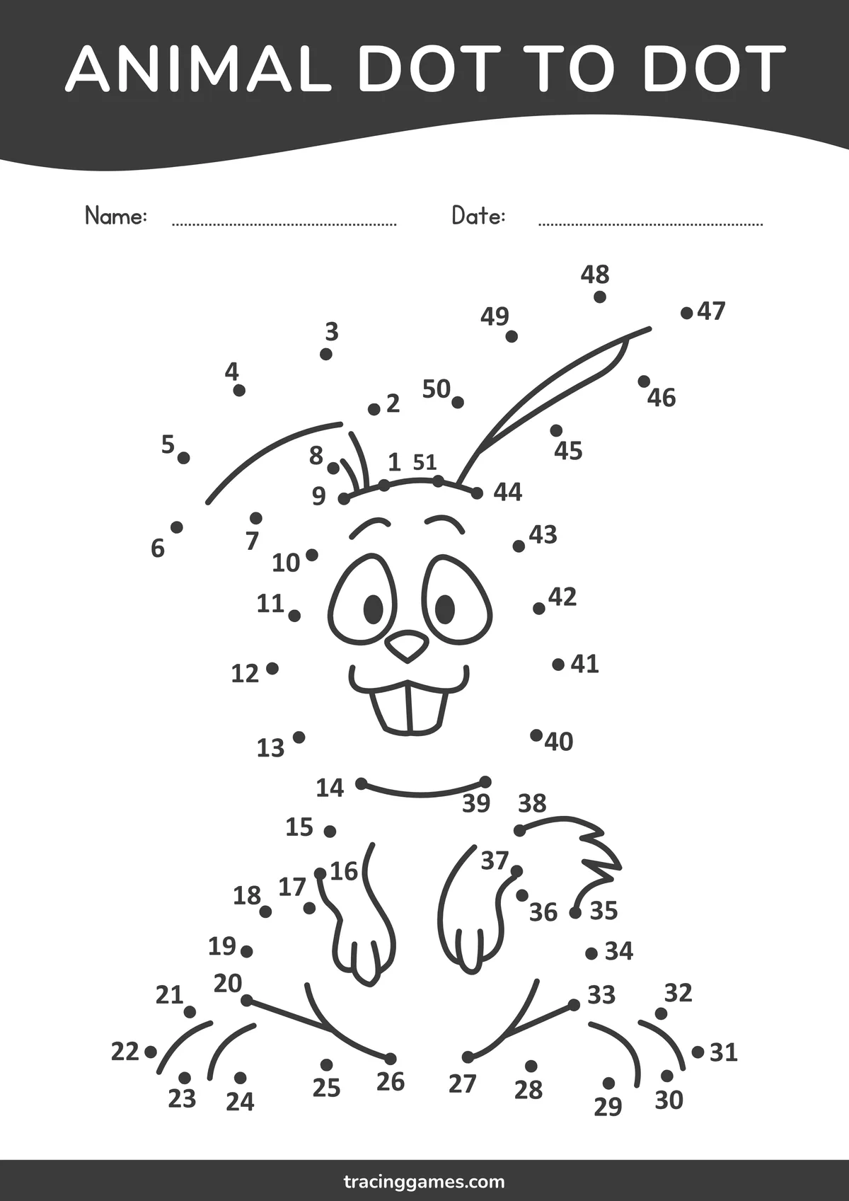 Rabbit Dot to Dot Worksheet