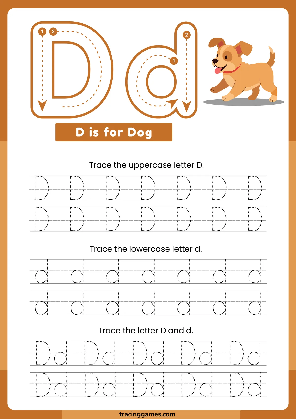 Tracing Letter D Worksheet with Dog