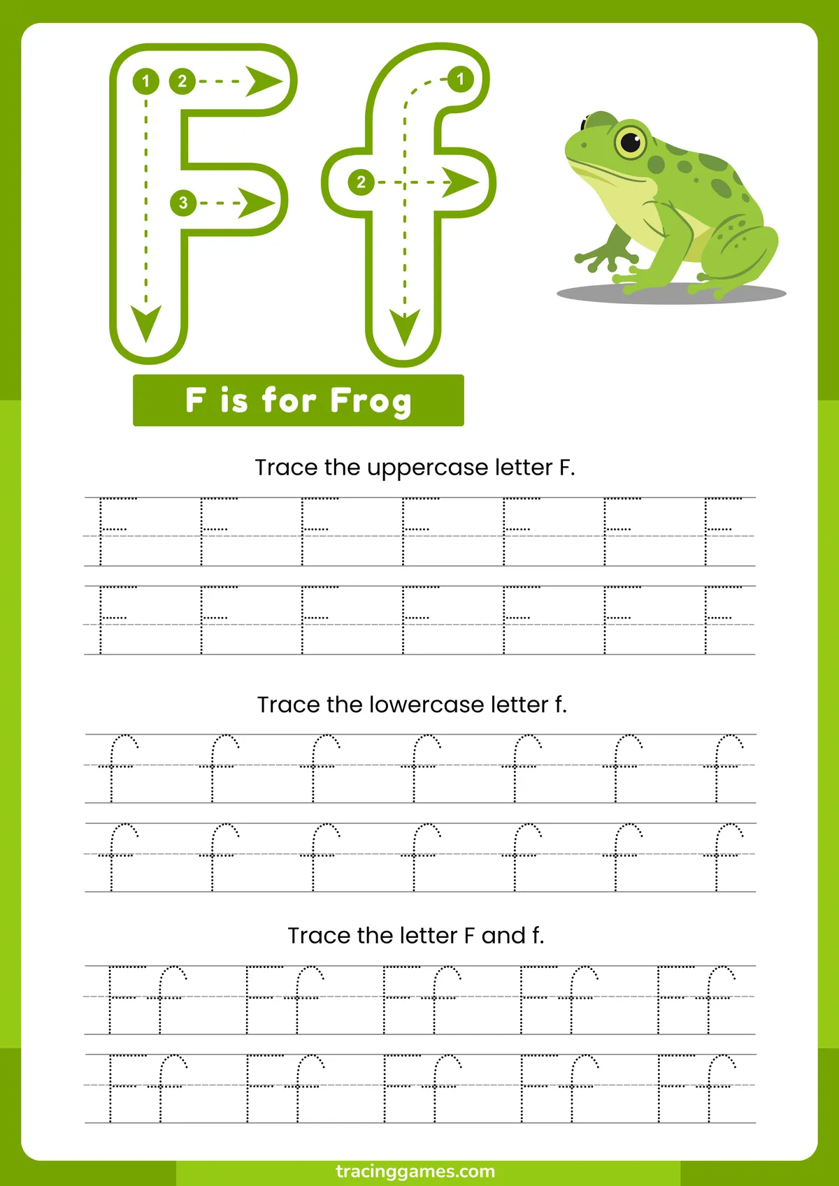 Tracing Letter F Worksheet with Frog