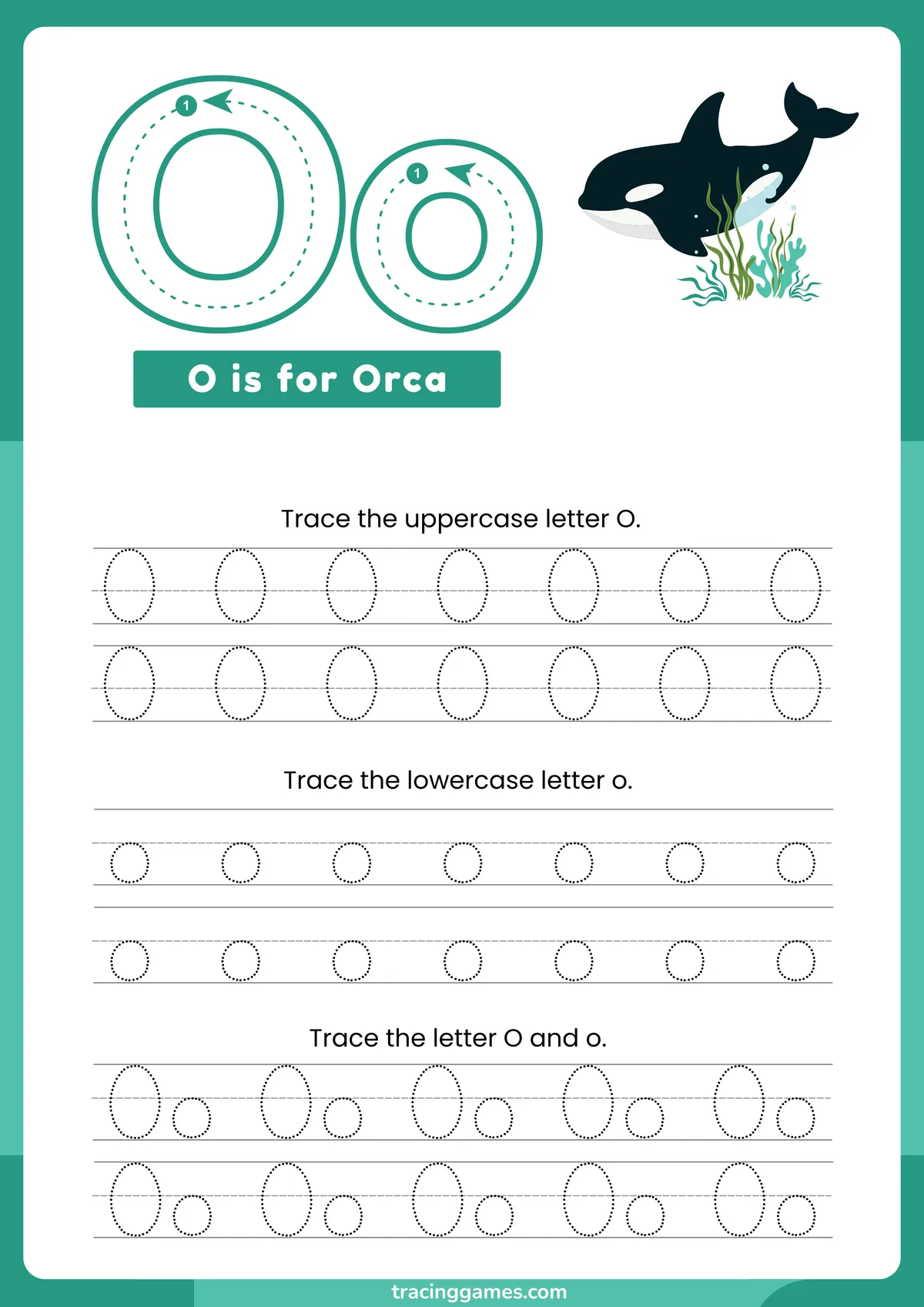 Tracing Letter O Worksheet with Orca