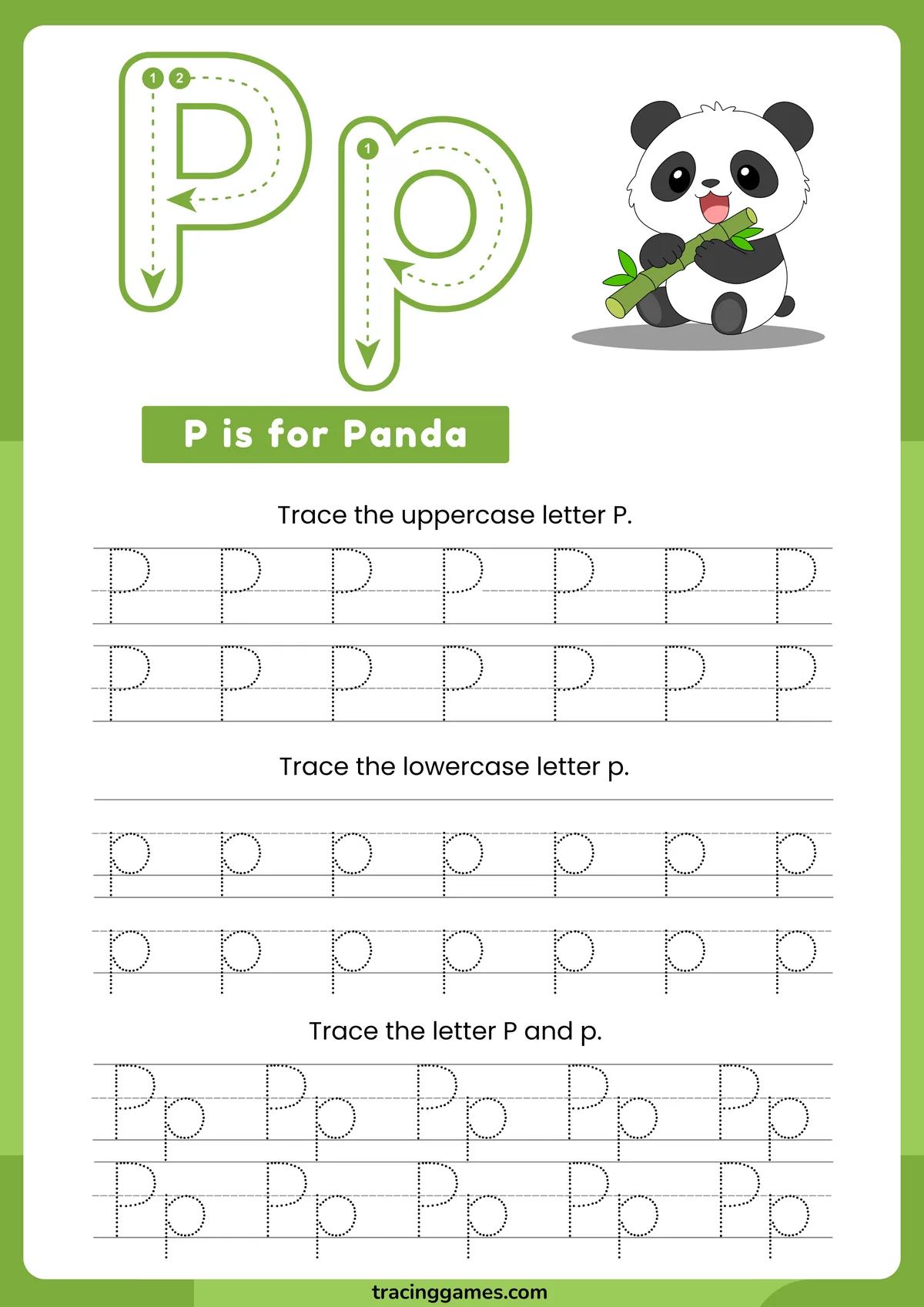 Tracing Letter P Worksheet with Panda