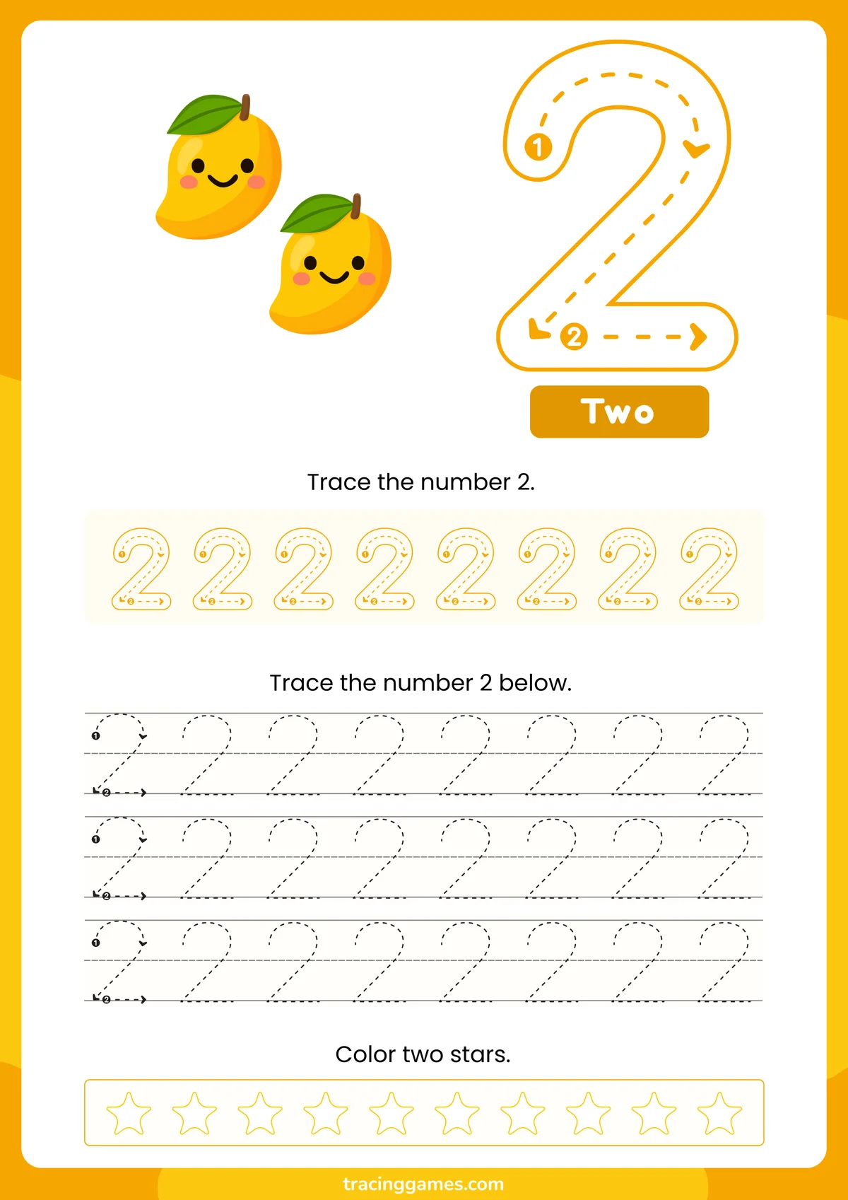 Tracing Number 2 Worksheet