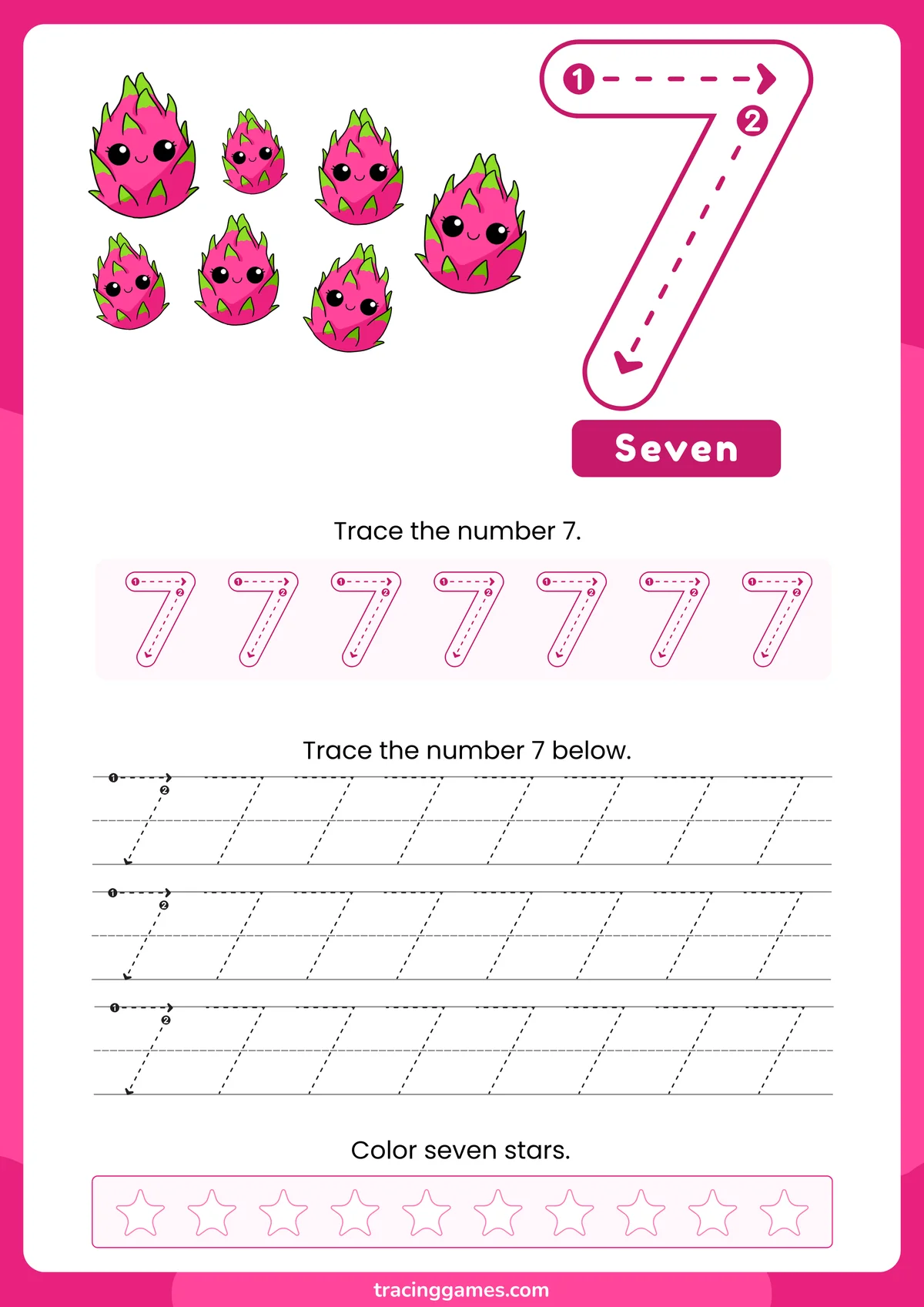 Tracing Number 7 Worksheet