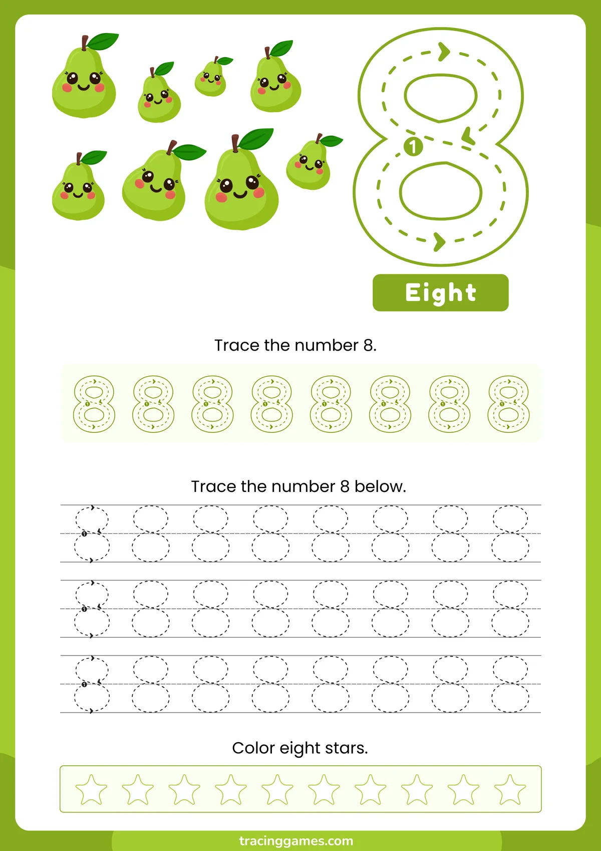 Tracing Number 8 Worksheet