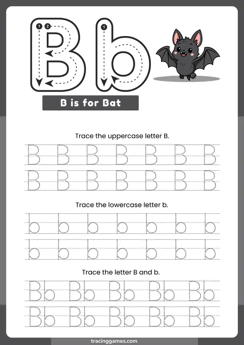 Tracing Letter B Worksheet with Bat