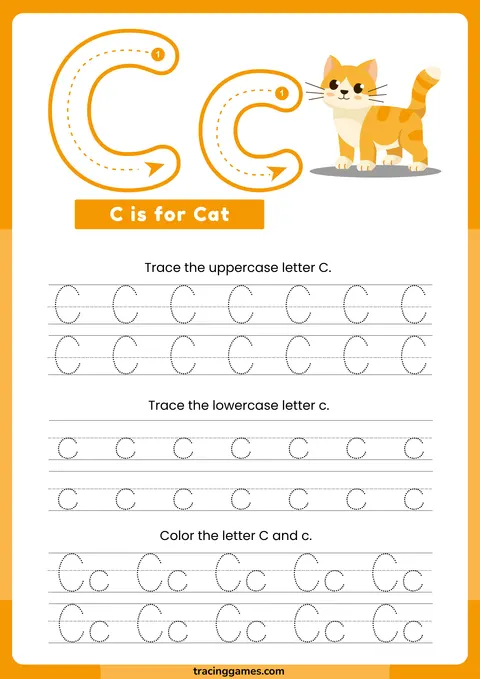 Tracing Letter C Worksheet with Cat