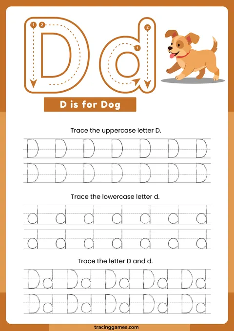 Tracing Letter D Worksheet with Dog