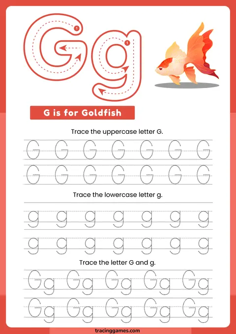 Tracing Letter G Worksheet with Goldfish