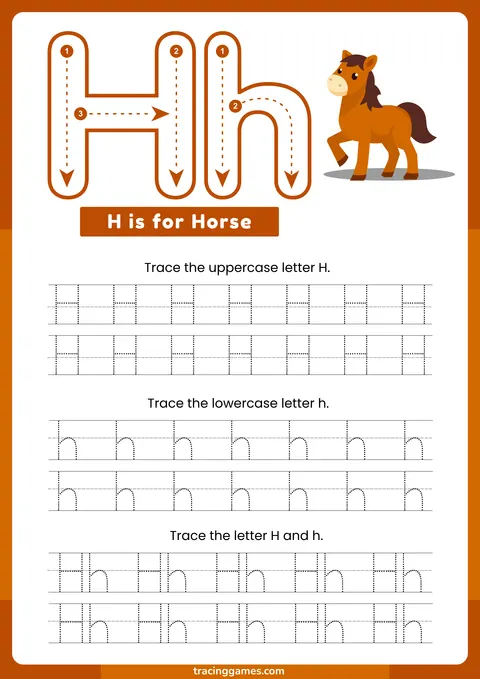 Tracing Letter H Worksheet with Horse