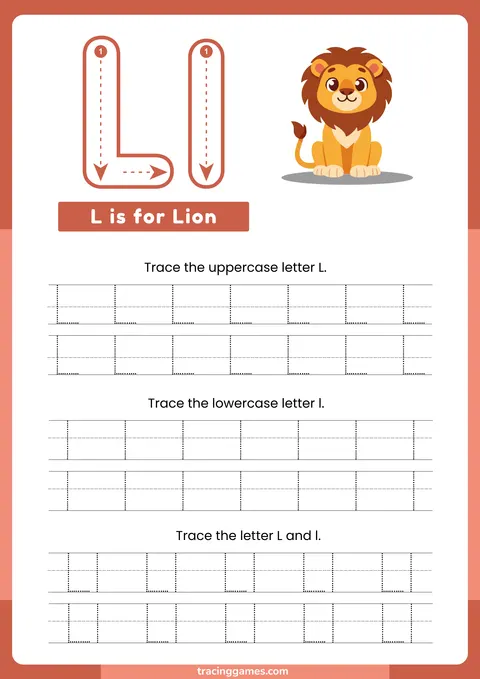 Tracing Letter L Worksheet with Lion