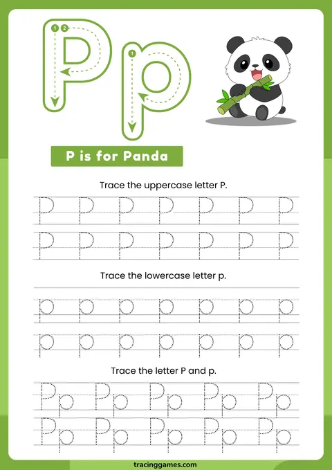 Tracing Letter P Worksheet with Panda