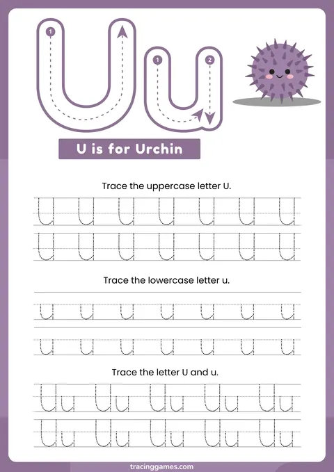 Tracing Letter U Worksheet with Urchin
