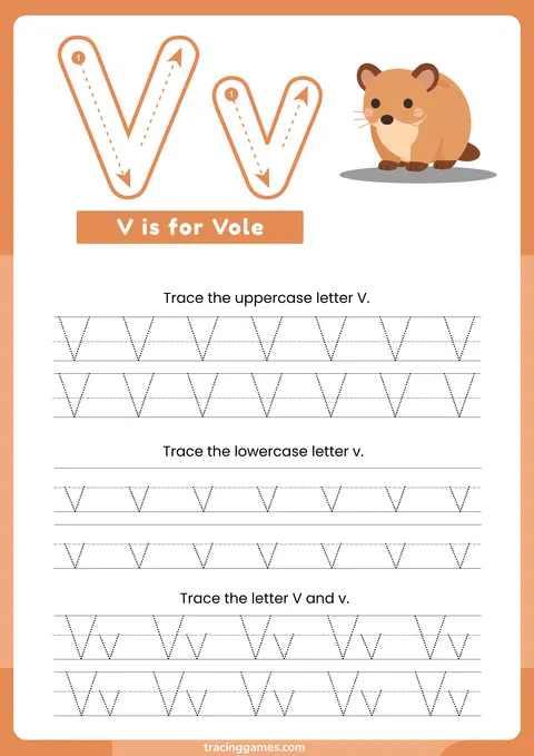 Tracing Letter V Worksheet with Vole