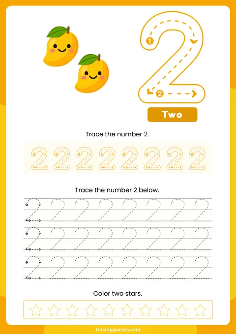 Tracing Number 2 Worksheet