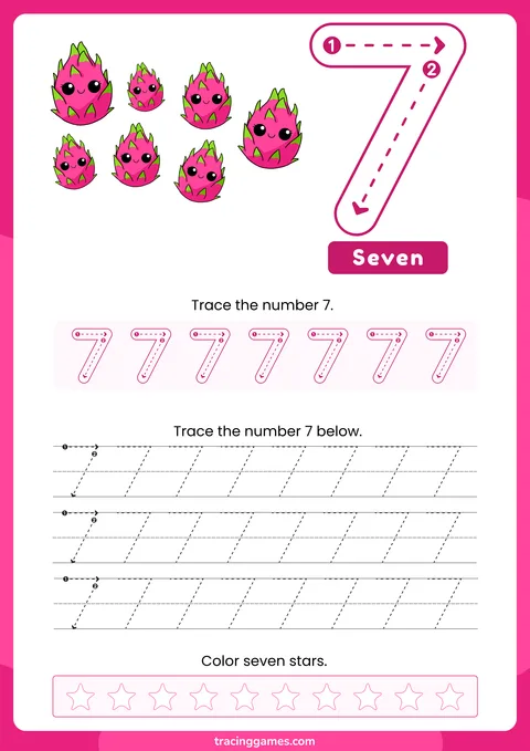 Tracing Number 7 Worksheet